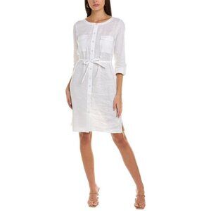 NEW Go Silk White 100% Linen Shirt Dress with Waist Tie Size Small